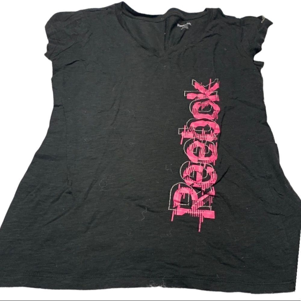 Rebook black and pink short sleeve workout top